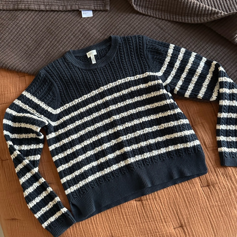 Part Two Cotton striped crew cable sweater